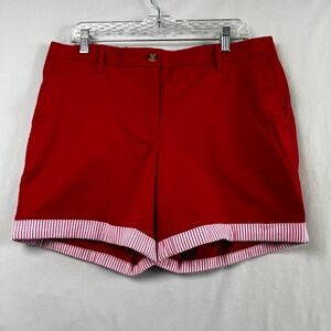 Talbots Shorts Womens Petite 12 Red Relaxed Chino Striped Cuff Side Pockets New